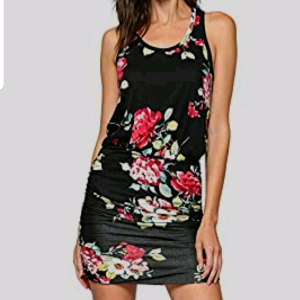 Ruched Tank Floral summer Dress